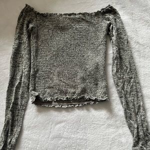 Hollister Ribbed Off-The-Shoulder Full Sleeves Top in Heather Grey